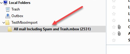  MBOX file imported in Thunderbird local folder