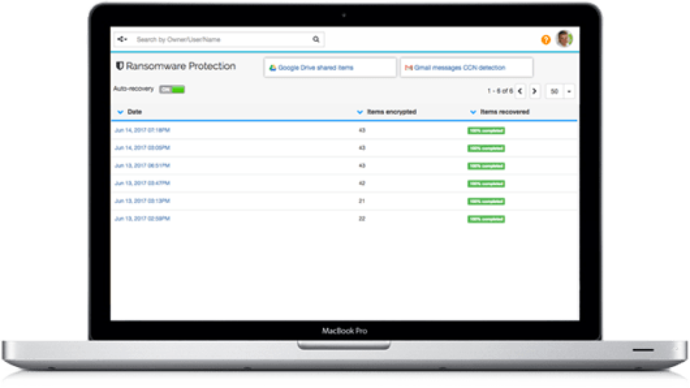 SpinBackup Ransomware Protection Platform Screen
