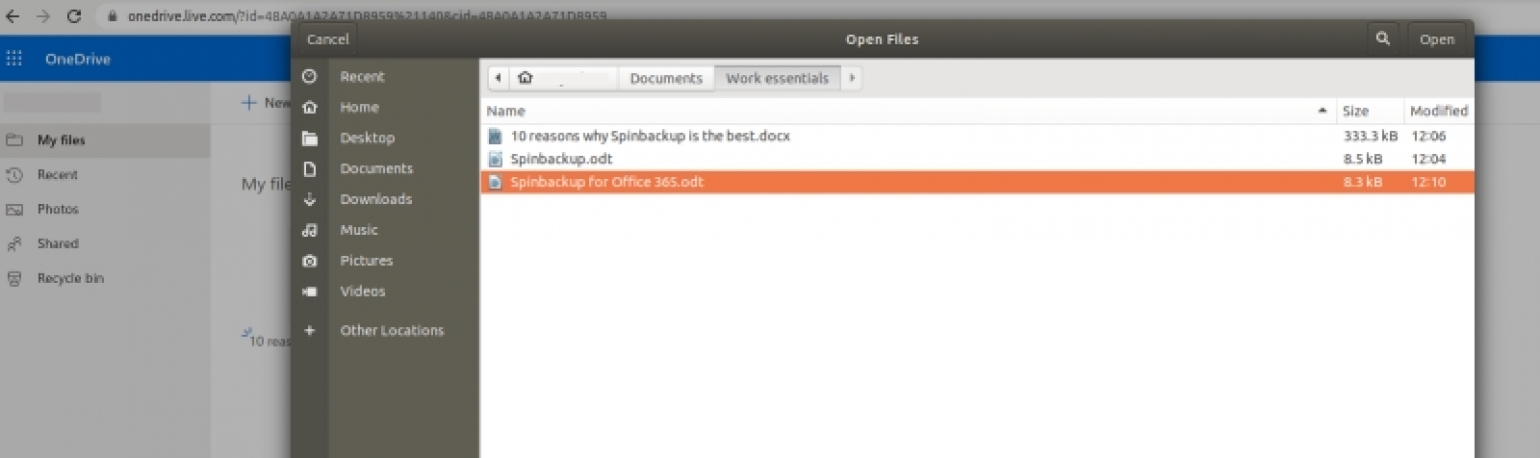 onedrive backup specific folder
